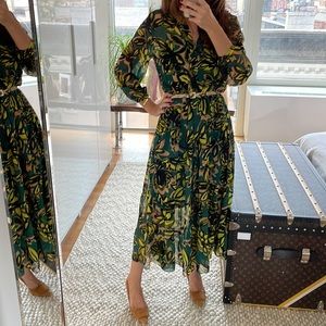 Zara perfect summer dress green yellow floral XS New